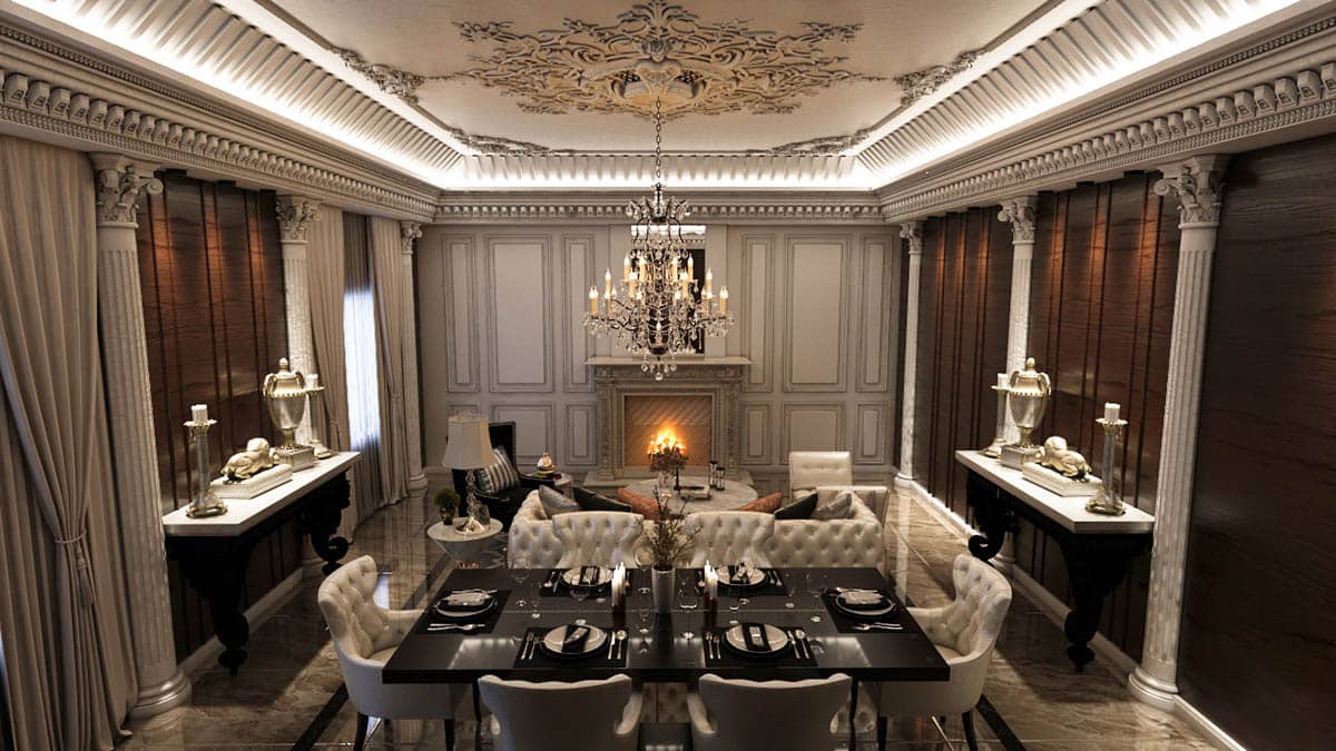 Thiết kế phòng khách theo phong cách châu Âu cổ điển