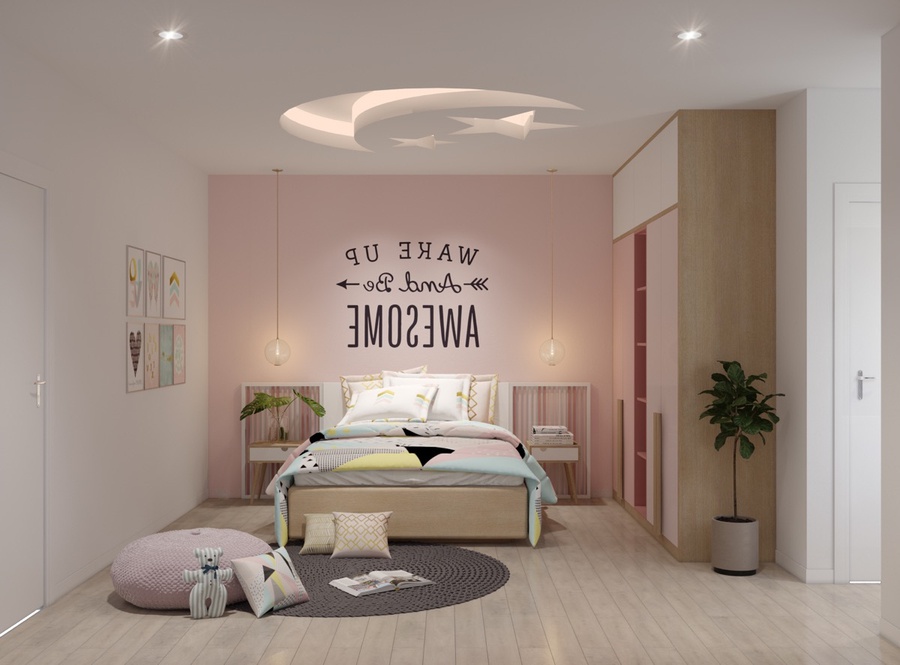 Trang trí phòng ngủ cho con gái đơn giản với giường tầng